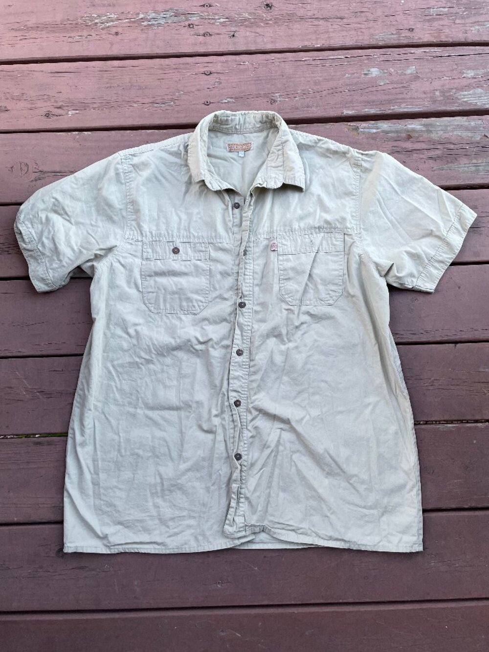 Safari Style Button Up Short Sleeve Shirt - Made In East Africa - Size L